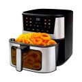 TESLA AirCook Q60 XXL Pro frytkownica z otwartą szufladą, pełnych chrupiących frytek i krążków cebulowych, gotowych do podania.