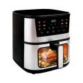 TESLA AirCook Q60 XXL Pro frytkownica powietrzna do smażenia soczystego mięsa ze warzywami, z widoczną funkcją pieczenia przezroczystym okienkiem.